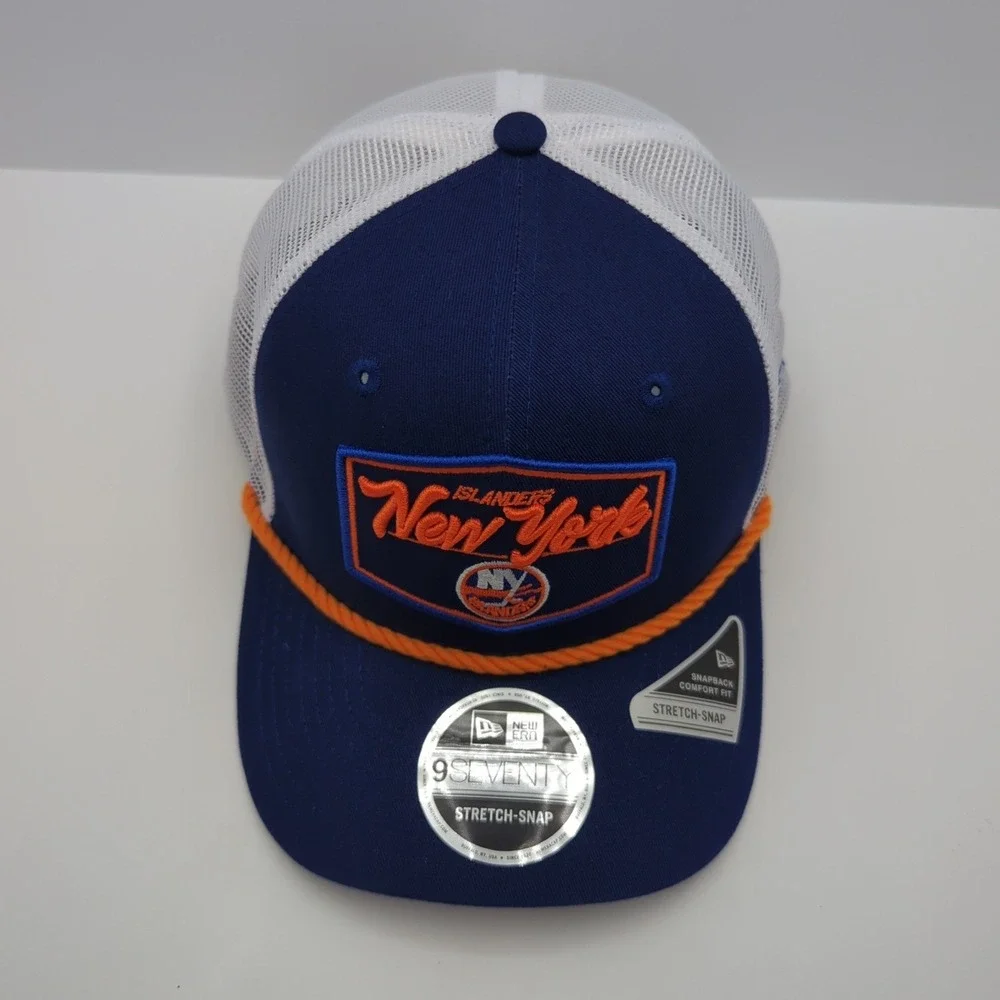 New Era 9SEVENTY New York Islanders Hat Blue White Mesh Stretch Snapback NHL Cap